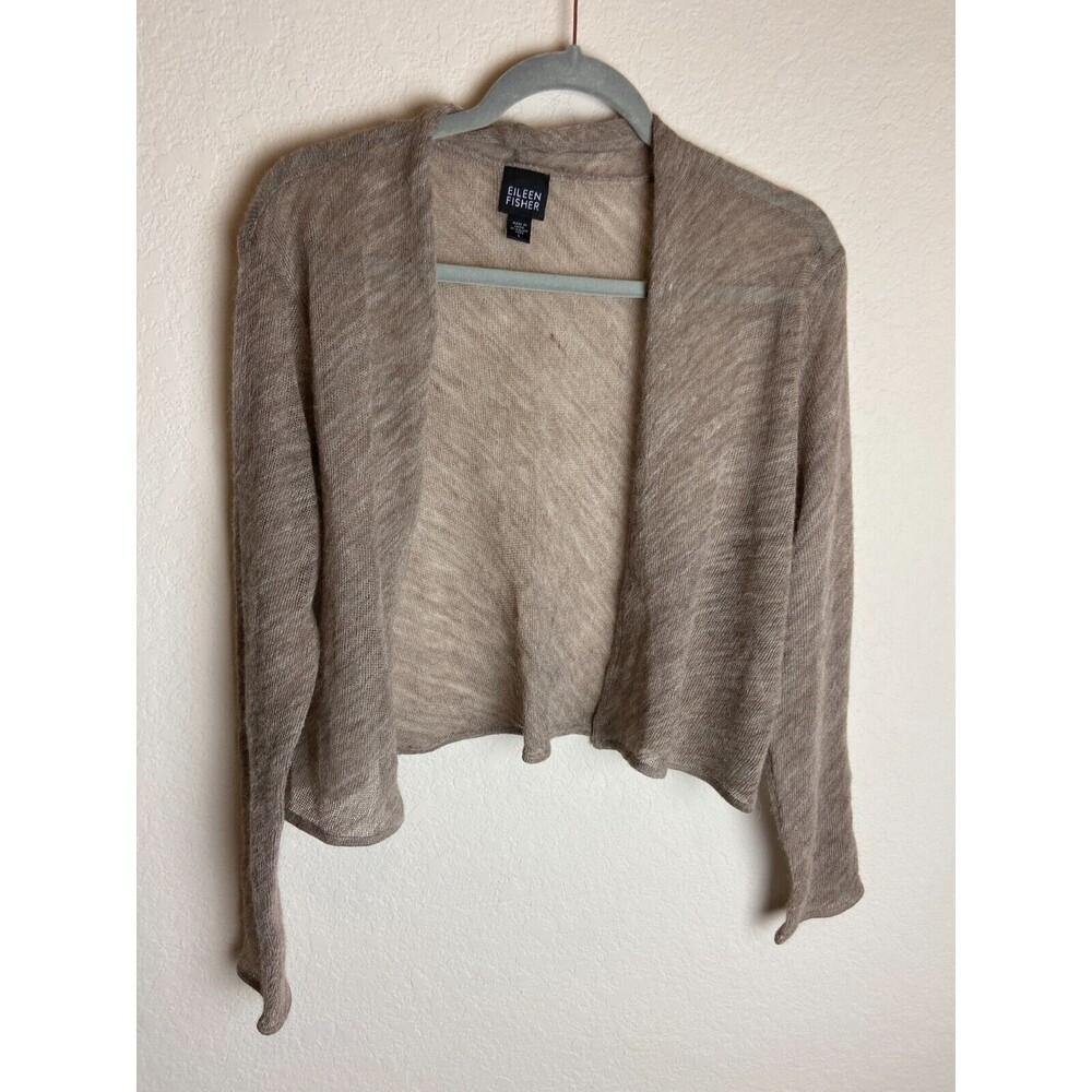Eileen Fisher Womens Open Wool Cardigan Sweater Brown Size L Solid Long Sleeve